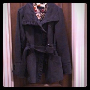 Steve Madden Charcoal grey wool coat with belt.